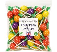 Swizzles Fruity Pops Lollies - 50 Retro British Lollipops - Vegan Sweets Strawberry, Lemon, Orange & Blackcurrant Flavours - Individually Wrapped Lolly Pops for Parties, Gifts & Snacking