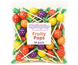 Swizzles Fruity Pops Lollies - 50 Retro British Lollipops - Vegan Sweets Strawberry, Lemon, Orange & Blackcurrant Flavours - Individually Wrapped Lolly Pops for Parties, Gifts & Snacking