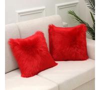 SWJ-swjssb Luxurious Faux Fur Cushion Covers Pack Of 2 Fluffy Soft Pillow Cases,Plush Throw Pillow Covers For Protector Sofa Bedroom Car Holiday Home Decorative Cushion Case(Red,40x40 cm Set of 2)