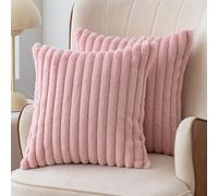 SWJ-swjssb Set Of 2 Faux Fur Plush Throw Pillow Covers 18x18, Fluffy Striped Pillowcase Square Cushion Covers 18 X 18 20x20 Inches For Sofa Couch Bed Pillow Case(Pink,50x50 cm Set of 2)