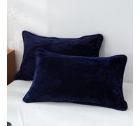 SWJ-swjssb Standard Pillow Cases 2 Pack,Luxurious Velvet Cushion Covers 50x70 Cm Decorative Throw Pillow Covers Grey Black Pillowcase Protectors With Zips For Sofa Bed Bedroom(Navy Blue)