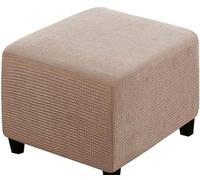 SWJ-swjssb Stretch Corduroy Ottoman Slipcover,Square Footstool Cover Large Brown Grey Black Footrest Pouffe Protector Covers With Elastic Bottom Washable Super Soft Ottoman Covers(Khaki,40x40 cm)