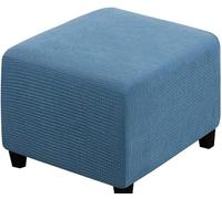 SWJ-swjssb Stretch Corduroy Ottoman Slipcover,Square Footstool Cover Large Brown Grey Black Footrest Pouffe Protector Covers With Elastic Bottom Washable Super Soft Ottoman Covers(Blue,55x55 cm)