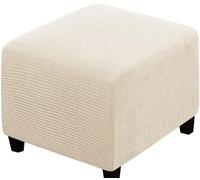 SWJ-swjssb Stretch Corduroy Ottoman Slipcover,Square Footstool Cover Large Brown Grey Black Footrest Pouffe Protector Covers With Elastic Bottom Washable Super Soft Ottoman Covers(Beige,33x33 cm)
