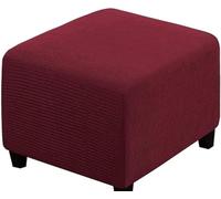 SWJ-swjssb Stretch Corduroy Ottoman Slipcover,Square Footstool Cover Large Brown Grey Black Footrest Pouffe Protector Covers With Elastic Bottom Washable Super Soft Ottoman Covers(Burgundy,33x33 cm)