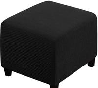 SWJ-swjssb Stretch Corduroy Ottoman Slipcover,Square Footstool Cover Large Brown Grey Black Footrest Pouffe Protector Covers With Elastic Bottom Washable Super Soft Ottoman Covers(Black,55x55 cm)