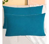 SWJ-swjssb Stretch Corduroy Pillowcases 2 Pack Super King Size Pillow Cases，Soft Decorative Cushion Covers Size Of Customised Invisible Zip, For Living Room Couch Sofa(Lapis blue,35x55 cm Set Of 2)