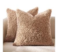 SWJ-swjssb Teddy Fleece Cushion Covers Pack Of 2，Fluffy Soft Throw Pillow Cases,Plush Pillow Case For Protector Sofa Couch Bedroom Car Home Decorative Pillowcases With Zipper(Camel,40x40 cm Set of 2)