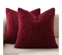 SWJ-swjssb Teddy Fleece Cushion Covers Pack Of 2，Fluffy Soft Throw Pillow Cases,Plush Pillow Case For Protector Sofa Couch Bedroom Car Home Decorative Pillowcases With Zipper(Red,45x45 cm Set of 2)