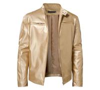 SWJGLITTR Men Slim Fit Motorcyle Leather Jacket Zip-Up Windbreaker Leather Jackets Lightweight PU Biker Vintage Coat, Golden, Medium