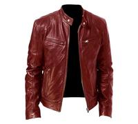 SWJGLITTR Men Slim Fit Motorcyle Leather Jacket Zip-Up Windbreaker Leather Jackets Lightweight PU Biker Vintage Coat, Red, X-Large