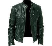SWJGLITTR Men Slim Fit Motorcyle Leather Jacket Zip-Up Windbreaker Leather Jackets Lightweight PU Biker Vintage Coat, Deep Green, Small