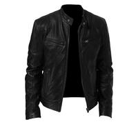 SWJGLITTR Men Slim Fit Motorcyle Leather Jacket Zip-Up Windbreaker Leather Jackets Lightweight PU Biker Vintage Coat, Black, X-Large