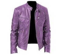 SWJGLITTR Men Slim Fit Motorcyle Leather Jacket Zip-Up Windbreaker Leather Jackets Lightweight PU Biker Vintage Coat, Purple, 5XL