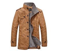 SWJGLITTR Men's Button Faux Leather Jacket Men Thickened Winter Slim Fit Leather Coat Male Standing Collar Plush Jacket, Yellow, XL