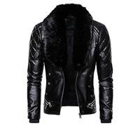 SWJGLITTR Men's Detachable Fur Collar Jacket Male Steampunk Faux Leather Jacket Men Gothic Sherpa Lined Faux Leather Jacket, Black, M