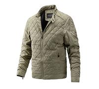 SWJGLITTR Men's Thin Casual Cotton Jacket Male Diamond Quilted Bike Outwear Men Stand Collar Zip Warm Padded Coats, Khaki, XX-L