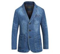 SWJGLITTR Mens Three Button Denim Suit Jacket Slim Fit Autumn Blazer Sport Coat Lapel Vintage Jean Suits Jackets, Blue Sq1, M
