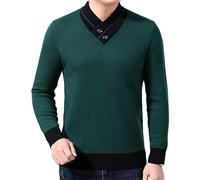 SWJGLITTR Men's V-Neck Knitted Pullover Casual Slim Fit Knitwear Patchwork Shawl Collar Sweaters, Green, Medium