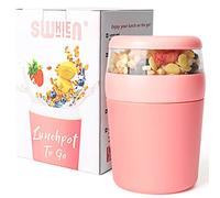 Swkien Yoghurt Pots,Breakfast pots on the go with Spoon,Leak-Proof yoghurt and cereal pot (250 ml + 500 ml) Dishwasher Safe Lunch Pot, Cereal to Go Cup for Work, School, Picnic, Travel ( gepudert)