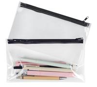 SWKJ Clear Pencil Case for Exams,2 Pcs Waterproof PVC Pencil Pouch with Black Zippers,Versatile Storage Bag for Stationery,Toiletries,Cosmetics,Travel and Office Supplies