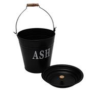 SWL 12L Black Ash Bucket with Lid & Wooden Handle | Galvanised Steel Coal Fire Bucket | Fireplace Ash Container for Wood, Pellets & Coal | Durable Black Powder Coated Storage Bin