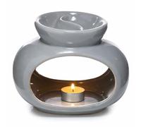 SWL Ceramic Oil & Wax Melt Burner | Essential Oil & Aroma Burner for Home Fragrance & Aromatherapy | Tealight Wax Melt Holder for Living Room, Bedroom & Gift Use (1, GREY OVAL)