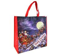 SWL Flying Santa Jumbo Square PP Woven Gift Bags - 12 Pack Extra-Large Reusable Christmas Bags with Handles | Festive Santa Print for Toys, Hampers, Clothes & Holiday Gifting