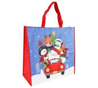 SWL Santa Car Jumbo Square PP Woven Bags - 12 Pack | Large Durable Christmas Bags with Festive Santa Car Print | Reusable Holiday Totes for Gifts, Shopping, Hampers & Seasonal Storage