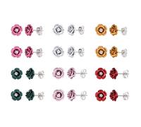 SWNXMG 12 Pairs Multi Colors Rose Flower Stud Earrings Set Cubic Zirconia Stainless Steel Ear Studs Christmas New Year Gift, Stainless Steel, No Gemstone