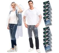 SWOGAA Disposable Rain Ponchos for Adults 10 Pack - 50% Extra Thicker Men or Women Waterproof Emergency Rain Ponchos with Hood - Clear