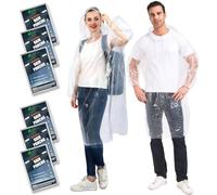 SWOGAA Disposable Rain Ponchos for Adults 6 Pack - 50% Extra Thicker Men or Women Waterproof Emergency Rain Ponchos with Hood - Lightweight Universal Design - Clear