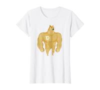 Swole Doge Shiba Workout Funny Dogecoin Crypto Buff Dog Meme Value Graphic T-Shirt, Women, White, L