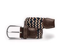 SWOLE PANDA Unisex Recycled Woven Belt, Elastic Belt for Men and Women, Belt Buckle Stretch Woven Belt - Beige/Blue Zigzag