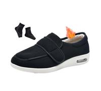 Swollen Feet Diabetic Foot Shoes, Men's Winter Warm Elderly Width Fasciitis Adjustable Diabetic Edema Shoes, Non-Slip Fattening and Widening Surgery Recovery, for Arthritis, Edema(Black,9.5 UK)