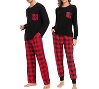 SWOMOG Adult Christmas Pyjamas Matching Pjs For Couples Xmas Pjs Family Checkered Pants with Pockets&Long Sleeve Tops S-XXL