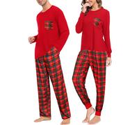 SWOMOG Adult Christmas Pyjamas Matching Pjs For Couples Xmas Pjs Family Checkered Pants with Pockets&Long Sleeve Tops S-XXL