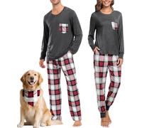 SWOMOG Christmas Couples Pyjamas Family Pajamas Matching Set Holiday Christmas Lounge Sets Men Deep Grey XXL