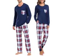 SWOMOG Christmas Couples Pyjamas Family Pajamas Matching Set Holiday Christmas Lounge Sets Women Navy Blue M