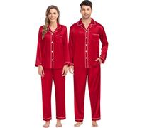 SWOMOG Family Matching Pajamas Sets Silk Pjs Set with 2 Pockets Long Sleeve Button Down Sleepwear Loungewear Red-110