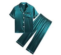 SWOMOG Girls Boys Silk Satin Pyjamas Set Button-Down PJs Two-Piece Lounge Sets Short Sleeve Sleepwear with Long Pants