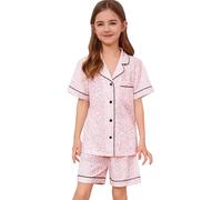 SWOMOG Girls Pyjamas Soft PJs for Kids Boys Short Sleeve Button Down Sleepwear 2 Piece Modal Pyjama Sets for Teenage Children