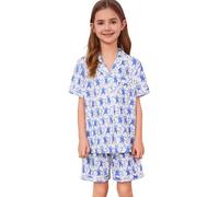 SWOMOG Girls Pyjamas Soft PJs for Kids Boys Short Sleeve Button Down Sleepwear 2 Piece Modal Pyjama Sets for Teenage Children
