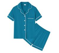SWOMOG Girls Pyjamas Soft PJs for Kids Boys Short Sleeve Button Down Sleepwear 2 Piece Modal Pyjama Sets for Teenage Children Turquoise