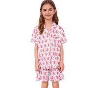 SWOMOG Girls Pyjamas Soft PJs for Kids Boys Short Sleeve Button Down Sleepwear 2 Piece Modal Pyjama Sets for Teenage Children