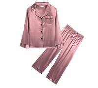 SWOMOG Kids Girls Silk Pyjamas Boys Long Sleeve Satin PJs Sets Button-Down Silky Nightwear Misty Rose 8-9 Years