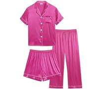 SWOMOG Kids Satin Pyjamas for Girls Boys Baby Button-Down Pjs Sets Three-Piece Lounge Sets Classic Silk Sleepwear Rose