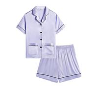 SWOMOG Kids Satin Pyjamas Girls Boys Short Sleeve Pjs Sets Two Pockets Silky Nightwear 2 Piece Button-Down Skeepwear for 4-13 Lavender
