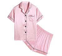 SWOMOG Kids Silk Pyjama Sets Girls Short Sleeve Silky Nightwear 2 Piece Boys PJs Satin Lounge Sets Gifts Pink
