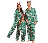 SWOMOG Mens Matching pyjamas Sets Silk Pjs Set with 2 Pockets Long Sleeve Button Down Sleepwear Loungewear Christmas Pattern Medium